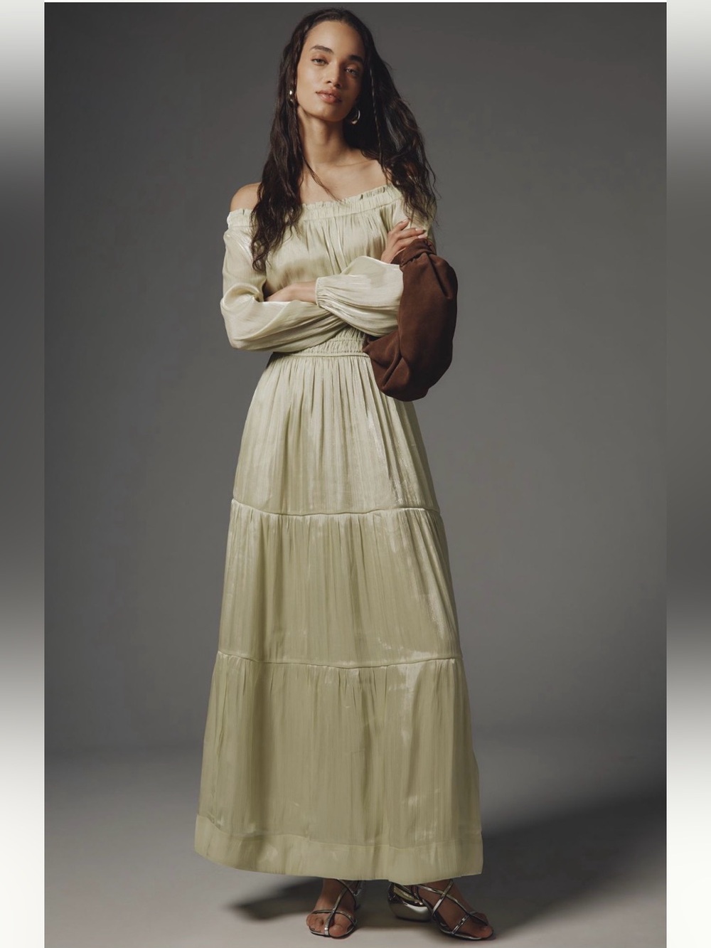 Anthropologie Glam Coquette Off Shoulder Maxi Dress Mint Green NWT XL Flowy